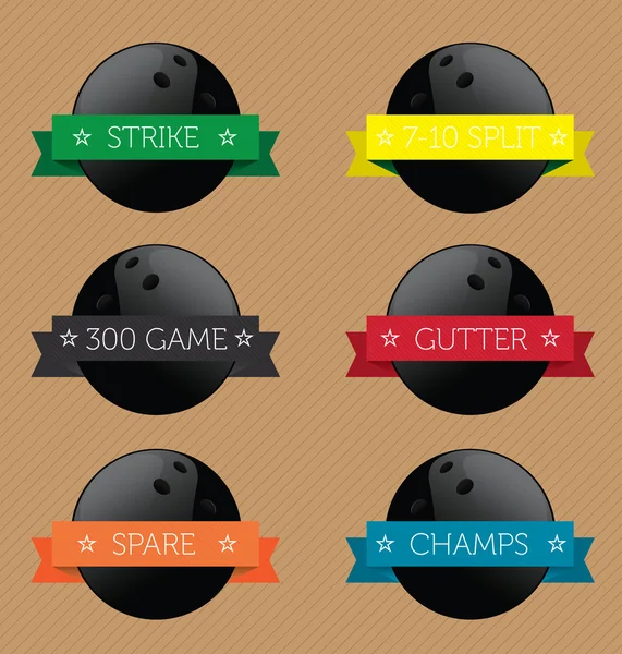 Vector Set: Bowling Ball Banner Label Icons — Stock Vector