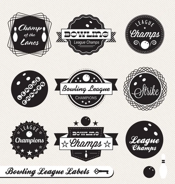 Ensemble vectoriel : Étiquettes championnes de la Ligue de bowling — Image vectorielle
