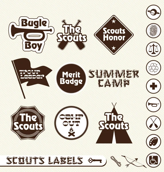 Conjunto de vectores: etiquetas de insignia de mérito de boy scouts — Vector de stock