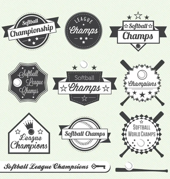 Vektor-Set: Champions-Etiketten der Softball-Liga — Stockvektor