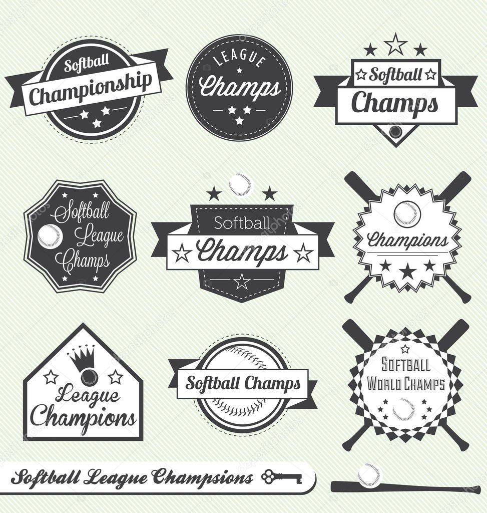 Vector Set: Softball League Champions Labels