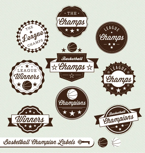 Set de Vectores: Etiquetas de Campeones de Baloncesto — Vector de stock