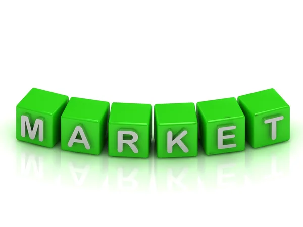 Marknaden text på en grön kuber — Stockfoto