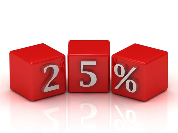 25 percent on red cubes — Stock Photo, Image