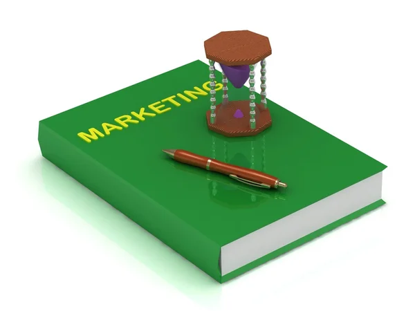 3D illustratie zand klok met paarse zand, boek marketing — Stockfoto