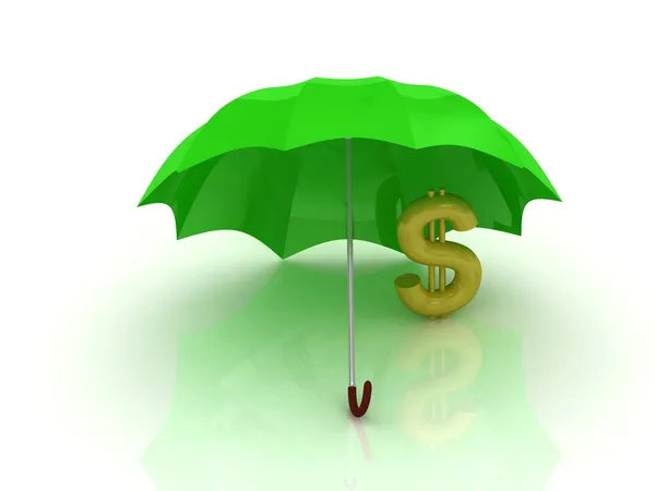 Abstractie van een gouden dollar onder de groene paraplu — Stockfoto