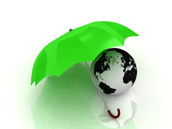 O globo sob o guarda-chuva verde — Fotografia de Stock