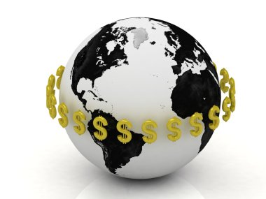 Dollar signs in gold encircle the planet clipart