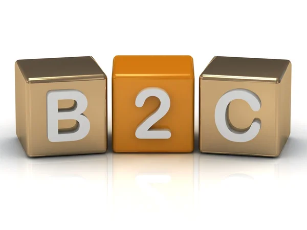 B2C företag till konsument symbol på guld och orange kub — Stockfoto