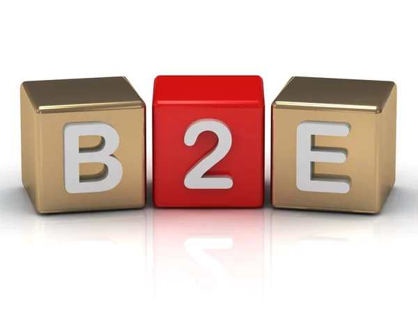 B2E bedrijf aan werknemer symbool op goud en rode kubussen — Stockfoto