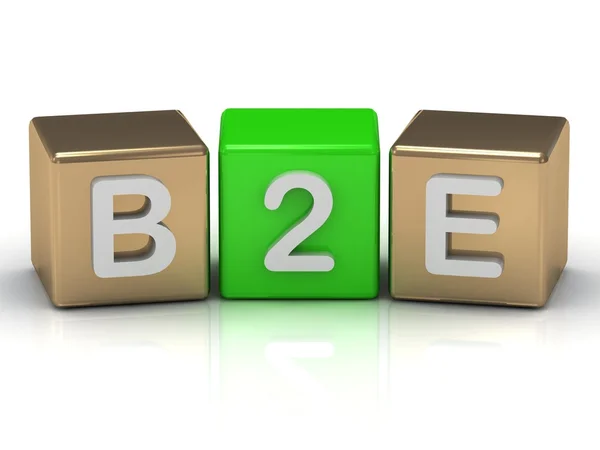 B2e business till anställd symbol på guld och gröna kuber — Stockfoto