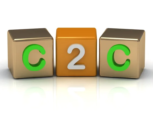 C2C Client to Client simbolo su cubi dorati e arancioni — Foto Stock