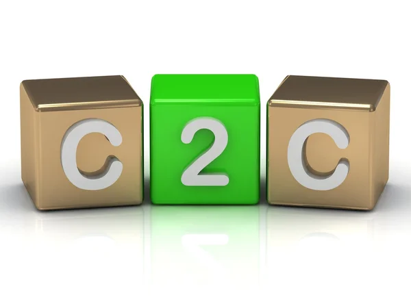 C2C πελάτη σε πελάτη σύμβολο σε χρυσό και πράσινο κύβους — Φωτογραφία Αρχείου