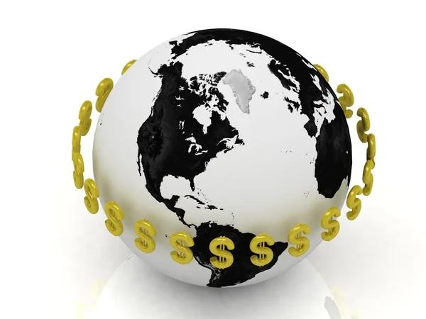 Знаки долара в золотому колі планети — стокове фото
