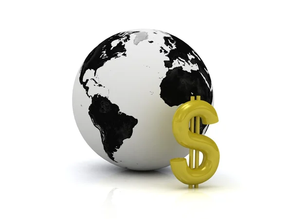 Dollar signs in gold and the planet — Stock Photo, Image
