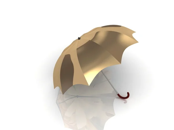 Golden umbrella with wooden handle — Stock Photo, Image