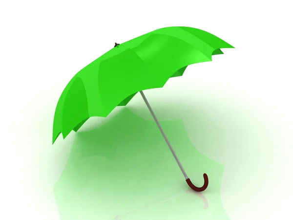 Green umbrella with wooden handle — Stock Photo, Image