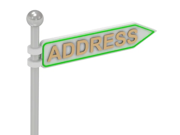 3D-Wiedergabe des Schildes mit goldener Adresse" — Stockfoto