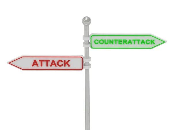 Signs with red "ATTACK" and green "COUNTERATTACK" — Stock Photo, Image