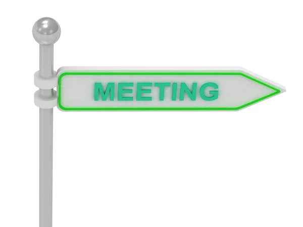 3D-Wiedergabe von Schildern mit grünem "Meeting" — Stockfoto