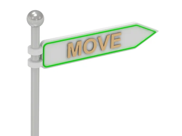 3d representación de signo con oro "mover " — Foto de Stock