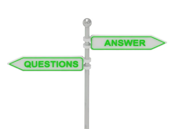 Signs with green "QUESTIONS" and "ANSWER" — Stock Photo, Image