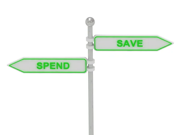 Schilder mit grünen "ausgeben" und "sparen"" — Stockfoto