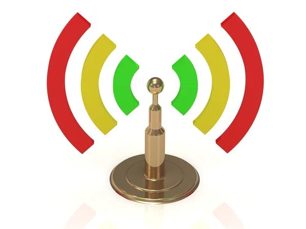 Antena dourada com ondas de rádio de cor — Fotografia de Stock