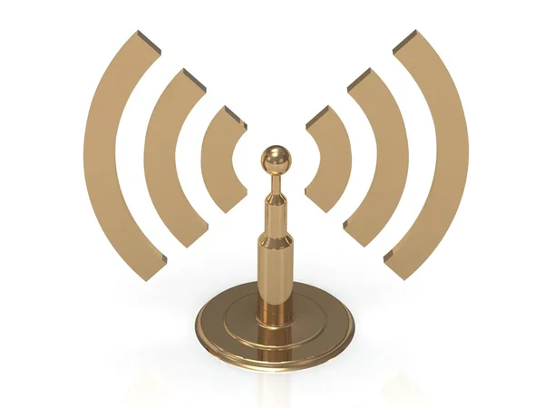 Antena dourada com ondas de rádio — Fotografia de Stock