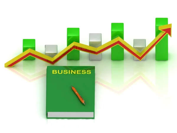Libro de negocios, pluma y gráfico —  Fotos de Stock