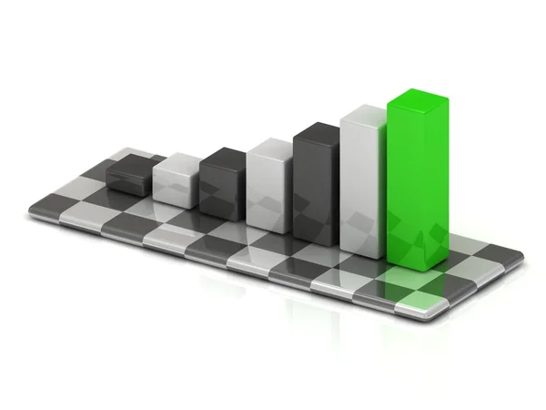 Gráfico de negócios com colunas preto e branco e uma coluna verde — Fotografia de Stock