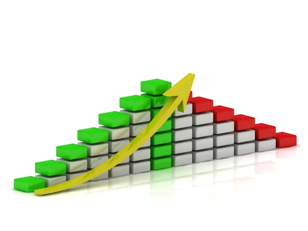 Graphique de croissance des entreprises des blocs blanc, rouge et vert avec un jaune — Photo