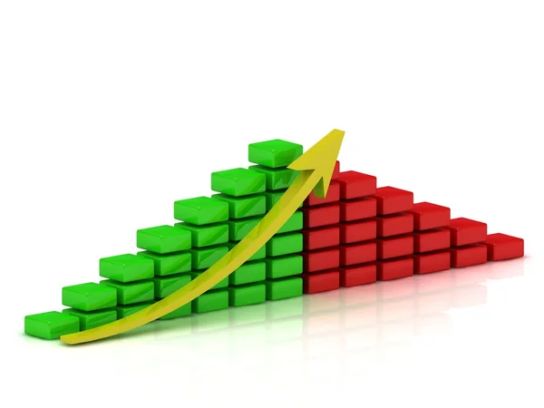 Wykres wzrostu biznesu bloków czerwony i zielony z żółtym — Zdjęcie stockowe