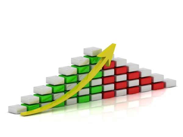 Iş büyüme grafiği beyaz, kırmızı ve yeşil blok bir Dama Tahtası deseni — Stok fotoğraf