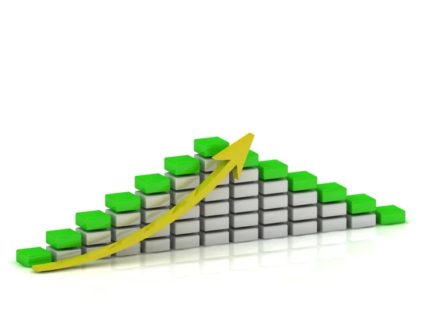 Beyaz ve yeşil blok sarı bir ok ile iş büyüme grafiği — Stok fotoğraf
