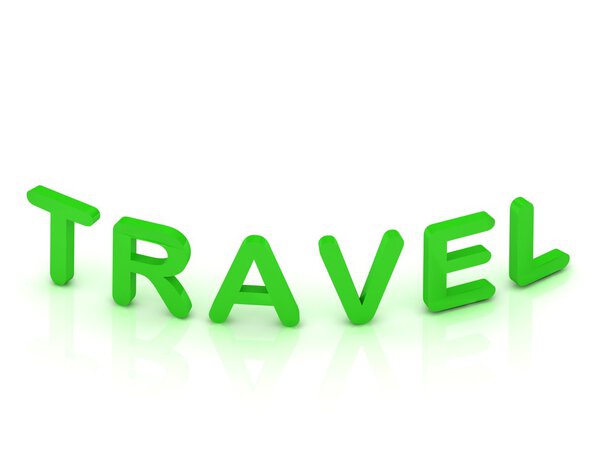 Travel signal sign with green letters on white background
