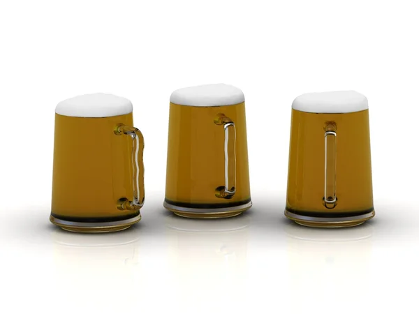 Três copos de vidro com uma deliciosa cerveja escura — Fotografia de Stock