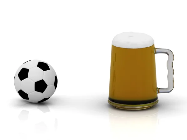 stock image Small soccer ball and a big mug of beer