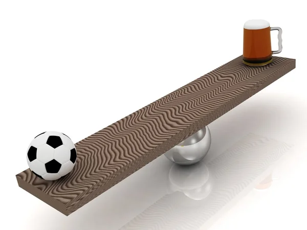 Evenwicht tussen voetbal en bier — Stockfoto