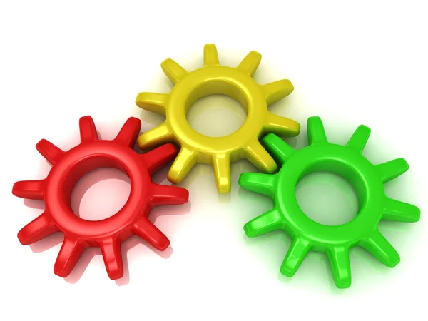Gears red, yellow and green — Stock Photo, Image