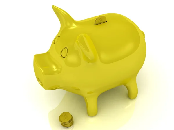 Yellow piggy bank and gold coins — Stock Photo, Image