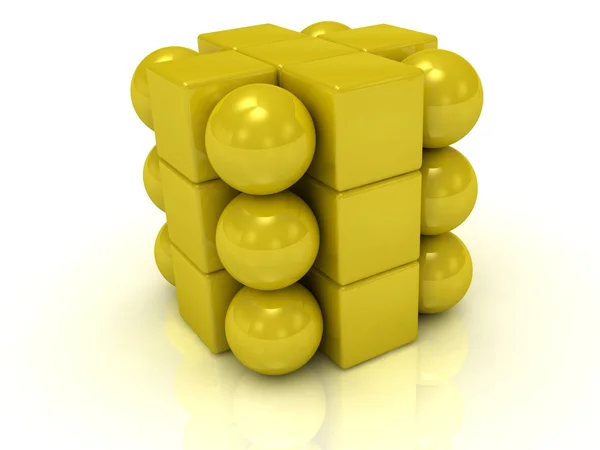 Золотой куб и золотые шарики — стоковое фото