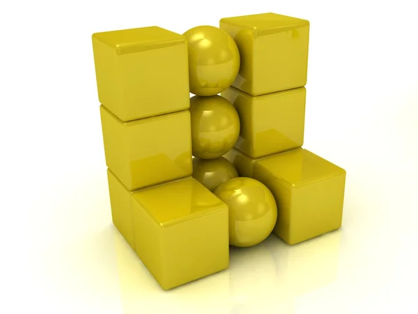 Abstract model van de gouden kubussen — Stockfoto
