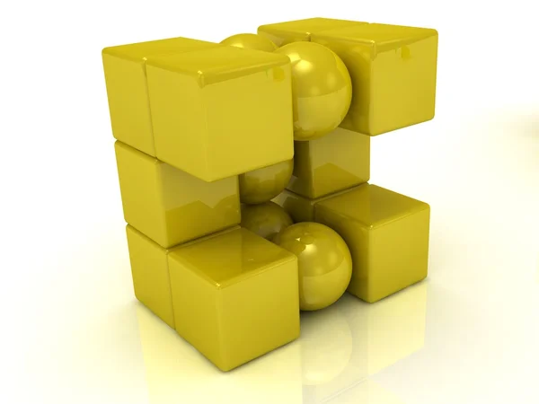 Gold magnet balls and cubes — Stock Photo, Image