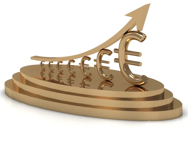 Gold statuette growth chart euros — Stock Photo, Image