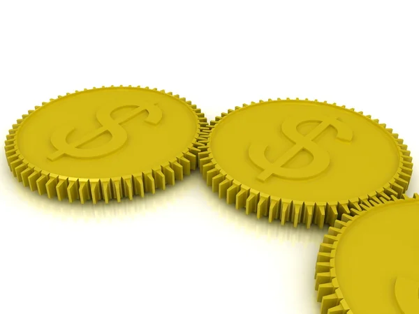 Monedas de oro engranaje — Foto de Stock