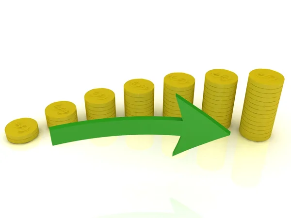 Growth of monetary savings with the green arrow — Stock Photo, Image