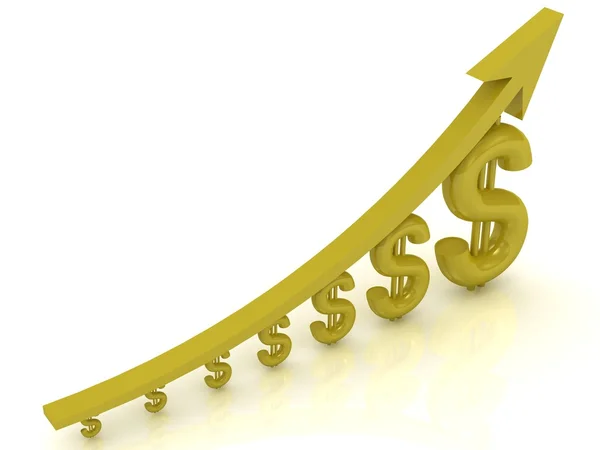 Illustration des Wachstums des Dollars mit einem Goldpfeil — Stockfoto