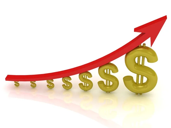 Illustration des Wachstums des Dollars mit einem roten Pfeil — Stockfoto