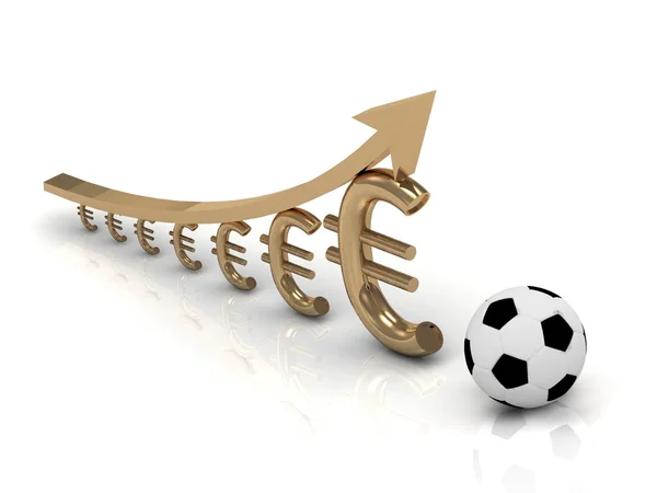 Μπάλα ποδοσφαίρου και το διάγραμμα της ανάπτυξης του ευρώ — Φωτογραφία Αρχείου